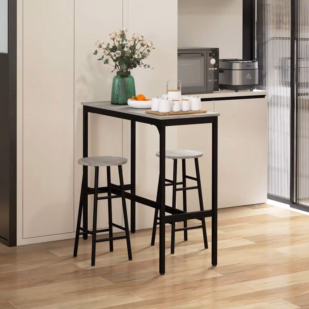 STILVORA Industrial Bar Table Set with 2 Stools in Grey and Black – 3