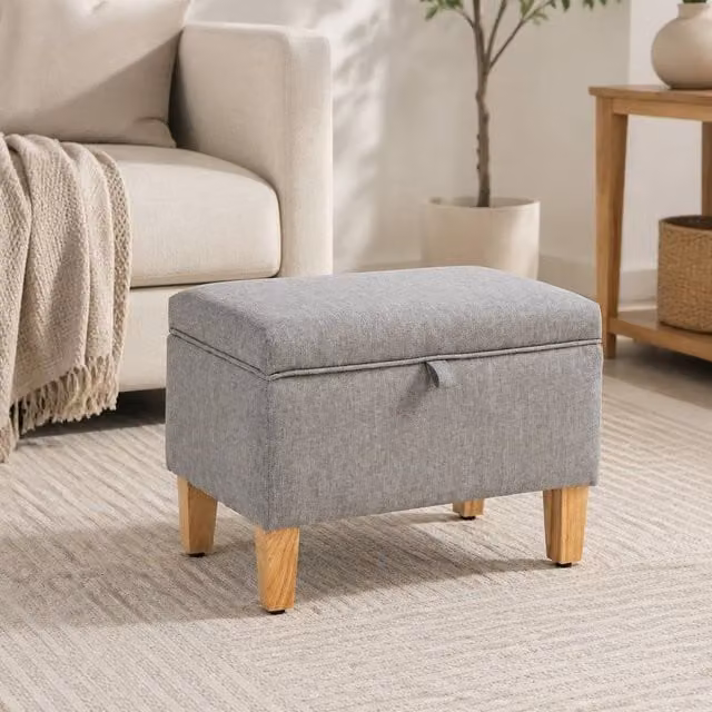 STILVORA Modern Rectangular Storage Ottoman with Padded Fabric Top in Grey