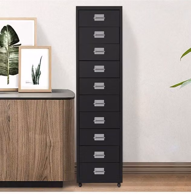 Living and Home 10 Drawer Metal Mobile Filing Cabinet in Black – 1