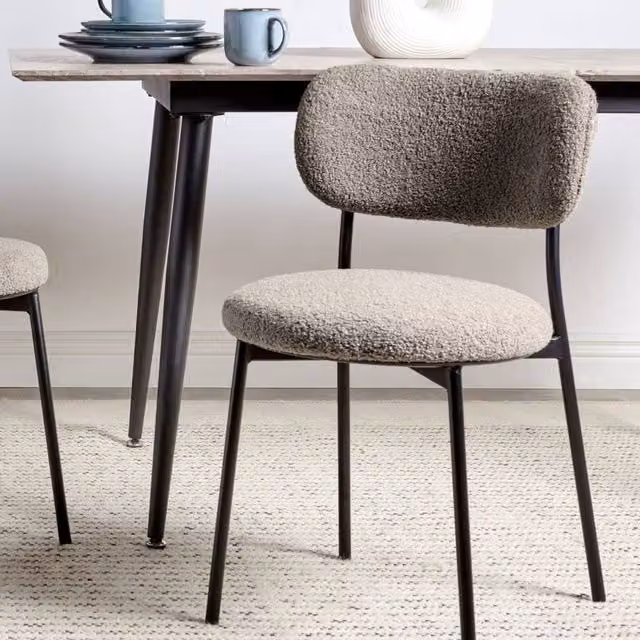 Wyld and Coco Set of 2 Beige Taupe Bouclé Armless Dining Chairs with Metal Legs