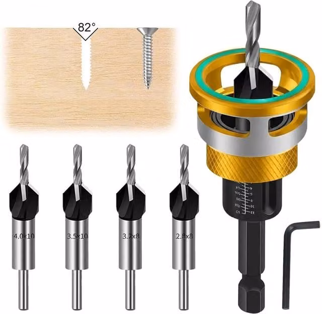 SPETLEK 6-Piece Quick Change Countersink Wood Drill Bit Set in Silver – 1