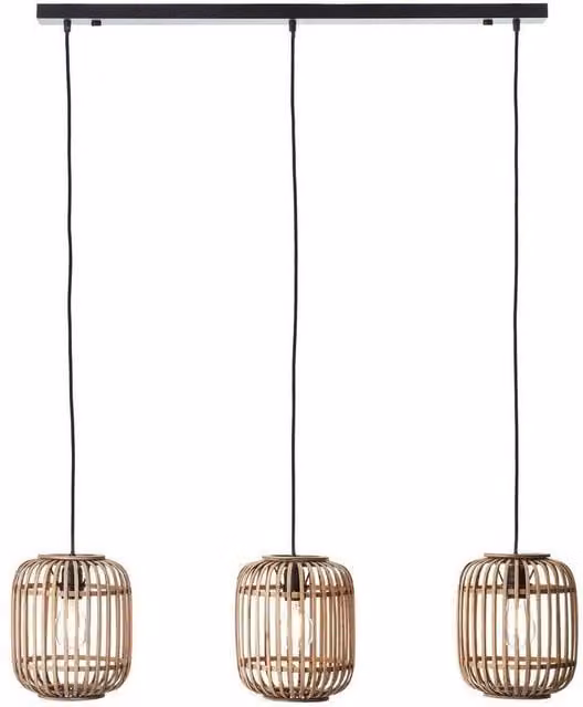 Netlighting Mathias Bar Pendant Ceiling Lamp in Natural Bamboo and Matt Black