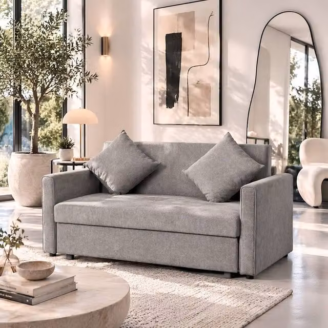 Wyld Haus Lane Mili Snow Flannel Grey 2 Seater Sofa Bed with Built In Storage, W/D/H: 152 x 78 x 140 cm – 1