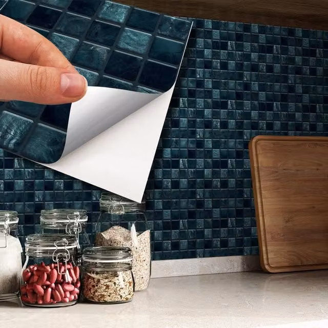 Walplus Metallic Geometric Adhesive Wall Tile Stickers in Turquoise and Black