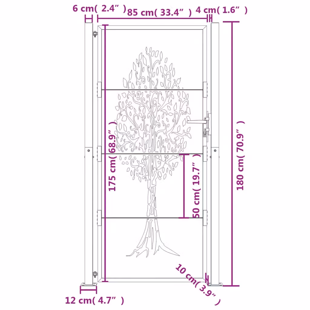 Berkfield Home Anthracite Steel Garden Gate with Tree Design W: 105 cm, H: 180 cm – 5