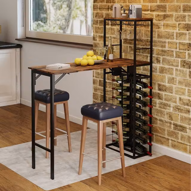 Costway Brown Rectangular Bar Table with Foldable Wood Top