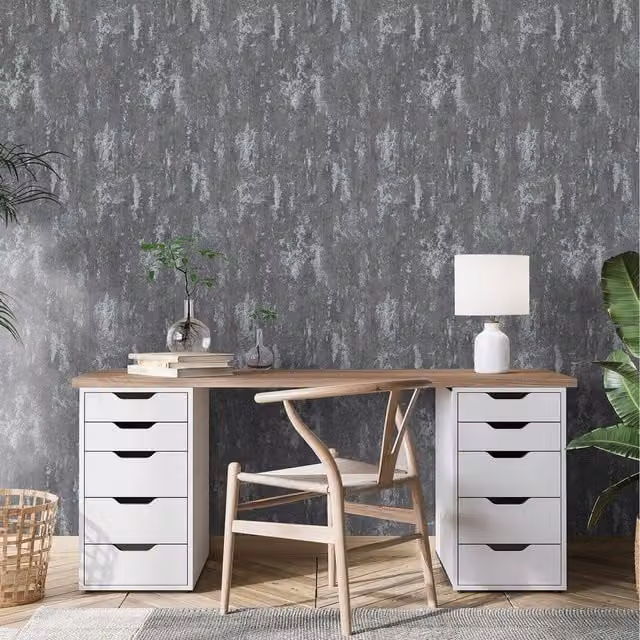 Erismann Industrial Concrete Effect Wallpaper in Grey and Silver