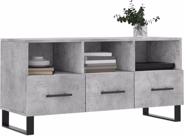 Berkfield Home Industrial TV Cabinet in Concrete Grey, W/D/H: 102 x 36 x 50 cm
