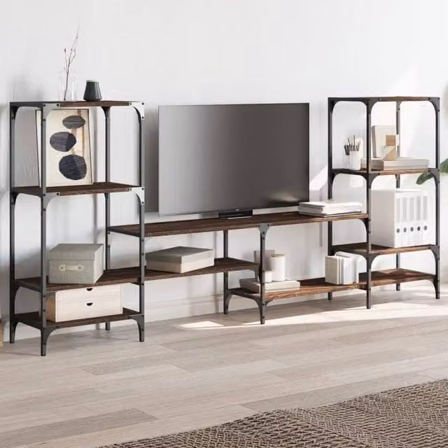 Berkfield Home Industrial TV Cabinet in Brown Oak, W/D/H: 206.5 x 28.5 x 95 cm – 1