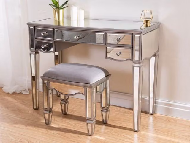 Birlea Elysee 5 Drawer Mirrored Dressing Table in Silver – 1