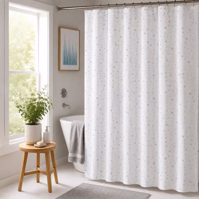 Showerdrape Droplets White Polyester Shower Curtain with Weighted Hem and Eyelets, H 180 cm x W 180 cm