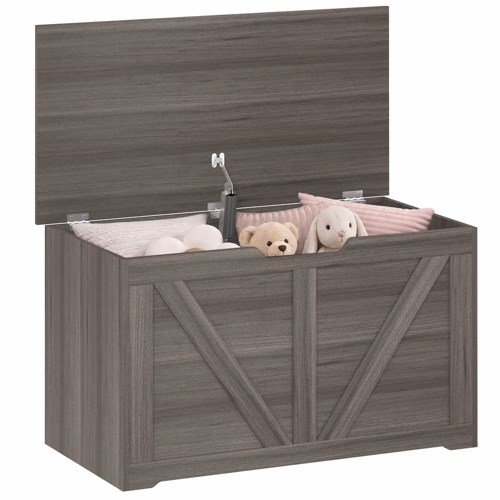HOMCOM Dark Grey Storage Trunk with Soft-Close Lid for your Living Room – 2