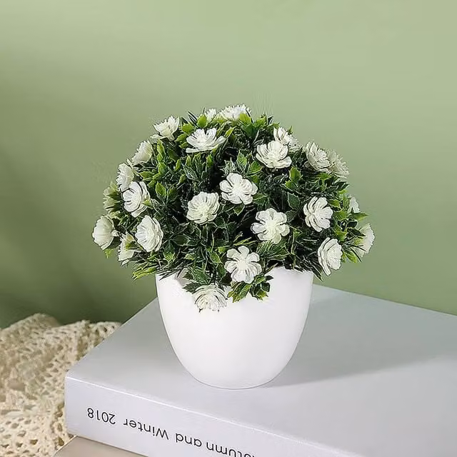 YnysTec Potted Faux Rose Flowers for Indoor and Outdoor Tabletop Decor in White, Pink, Purple or Yellow