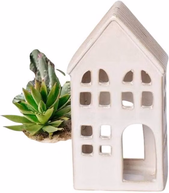 Minster House Ceramic Tealight Holder in Beige and White, W: 6 cm, D: 6 cm, H: 17 cm – 1