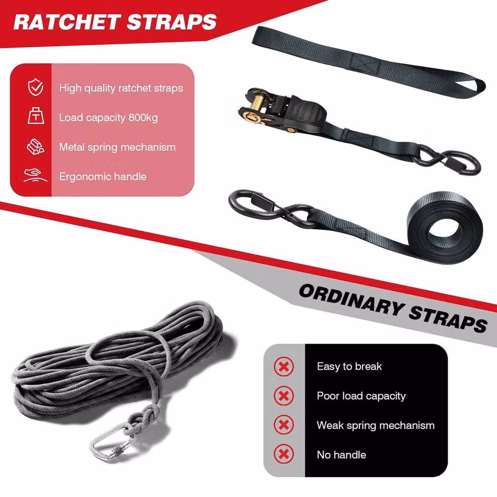 Kelvenix 4 Pack Heavy Duty Ratchet Tie Down Straps in Black with Stainless Steel Components – 4