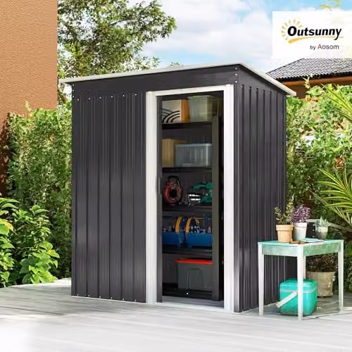 Outsunny Metal Garden Storage Shed with Sliding Door and Lock, Black – 2