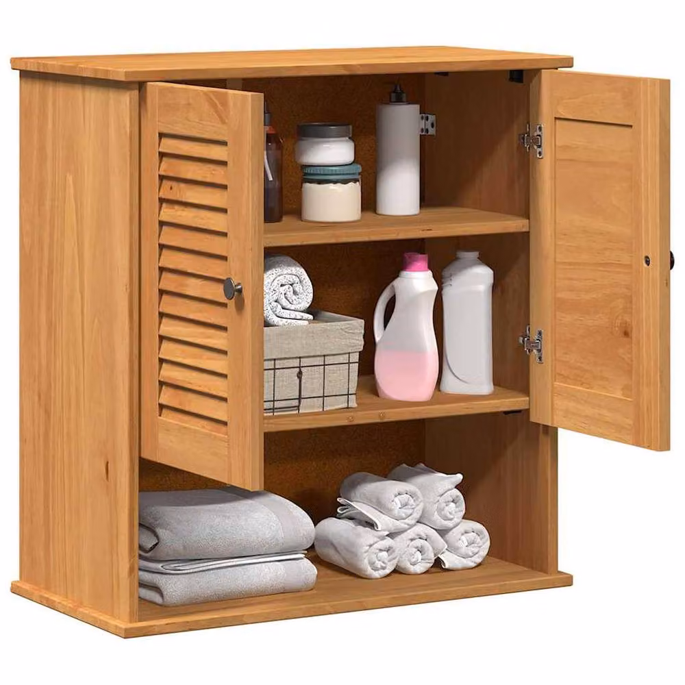 Berkfield Home Wall-mounted Bathroom Storage Cabinet in Honey Brown Solid Pine Wood, W/D/H: 71.5 x 34.0 x 67.5 cm – 3