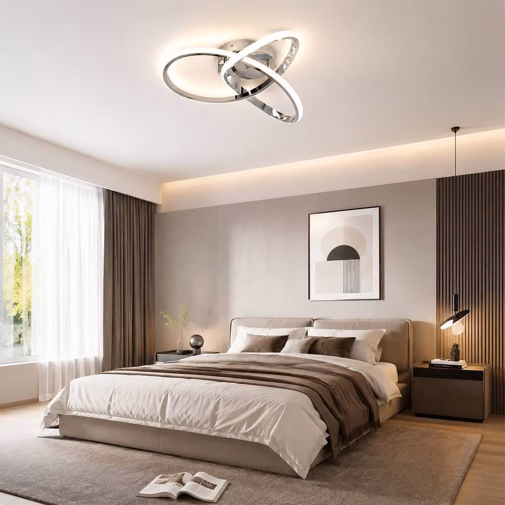 INMTFEI Modern Twisted Ring LED Ceiling Light, Chrome and Silver Flush Mount Fixture – 2
