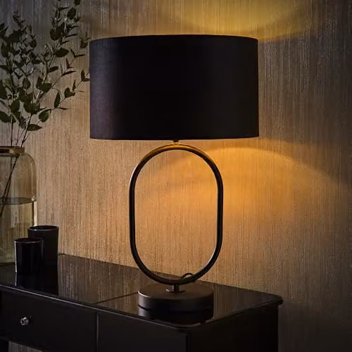 ValueLights Antonia Art Deco Oval Table Lamp in Black Velvet and Gold/Brass – 2