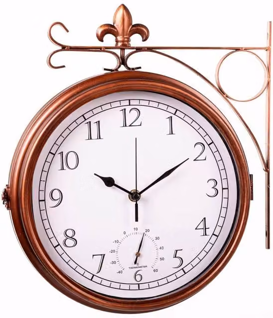 FLAVORA Double-Sided Classic Garden Wall Clock and Thermometer in Bronze Metal, W/H: 100 x 15 cm – 1