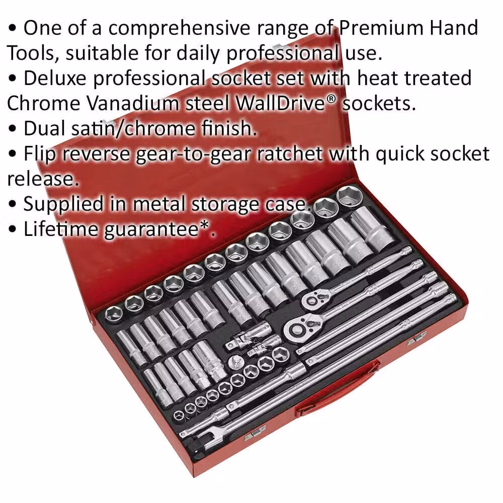 Loops 50 Piece Metric Socket Set with 1/2 inch and 3/8 inch Square Drive and Ratchet Handle in Silver and Multicolour – 2