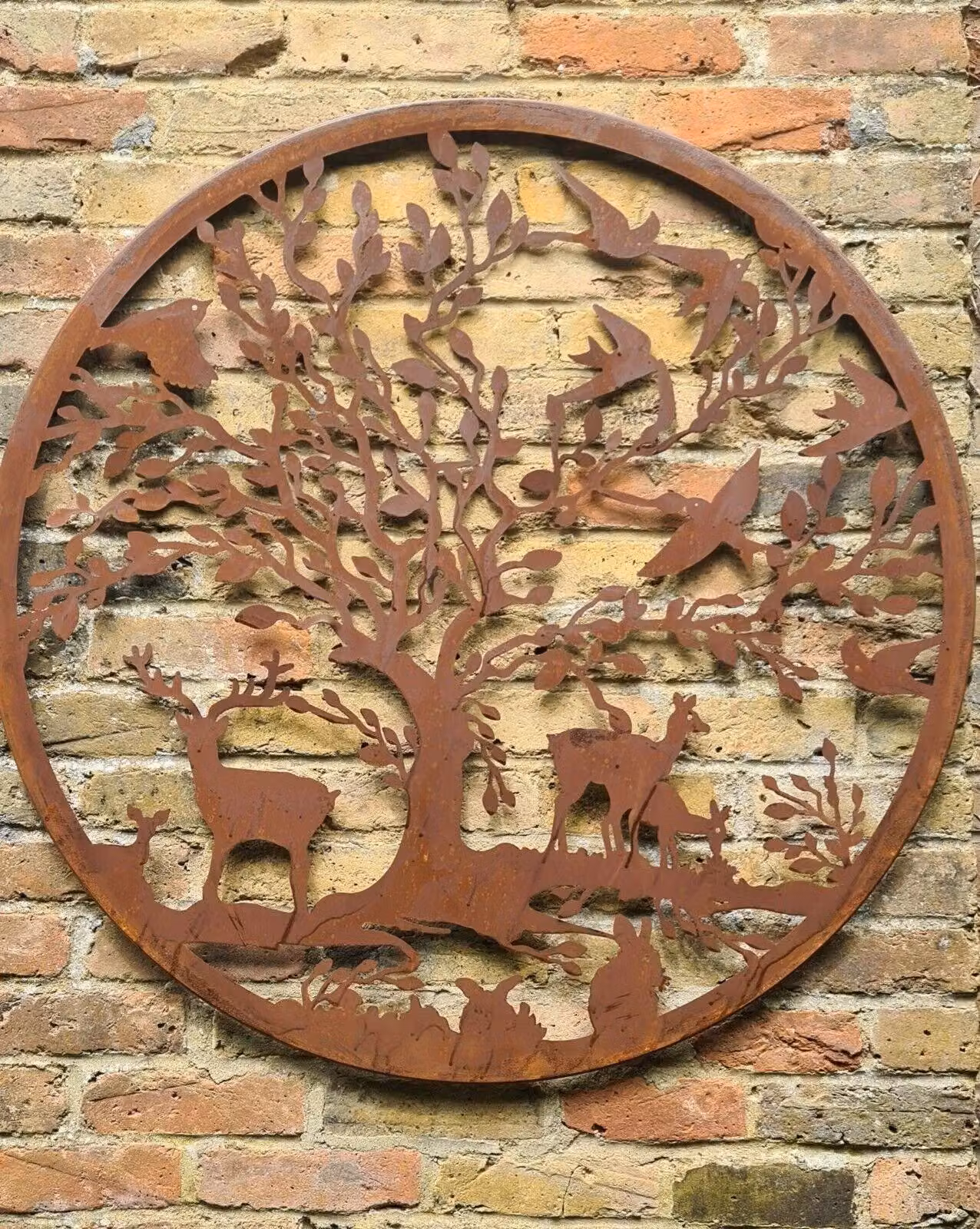 Inspirational Gifting Woodland Animals Metal Garden Wall Screen, Brown, Diameter: 100 cm – 2