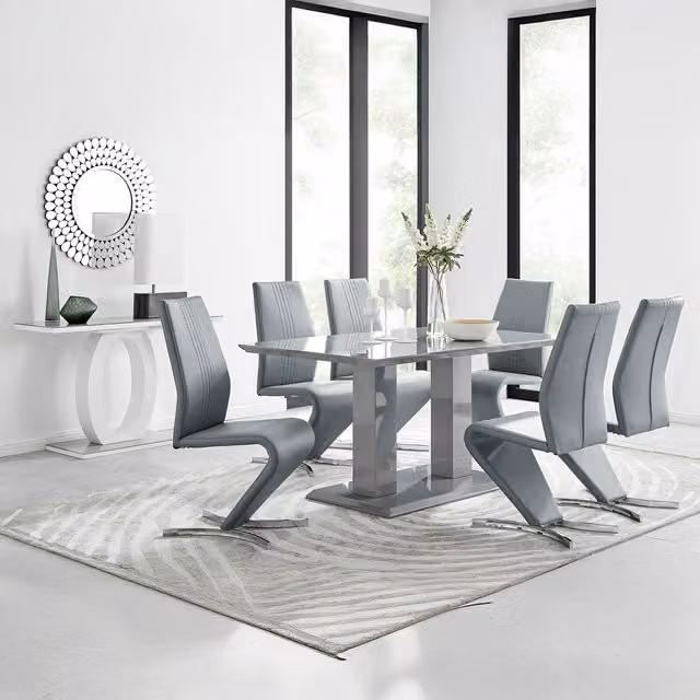 FurnitureboxUK Imperia Grey High Gloss Rectangular Glass Dining Table and 6 Chairs – 1
