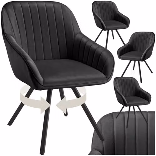 tectake Set of 4 Modern Black Armchairs for Dining Room, Kitchen or Home Office