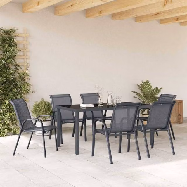 Berkfield Home Set of 6 Stackable Modern Garden Chairs in Grey Textilene and Metal – 1