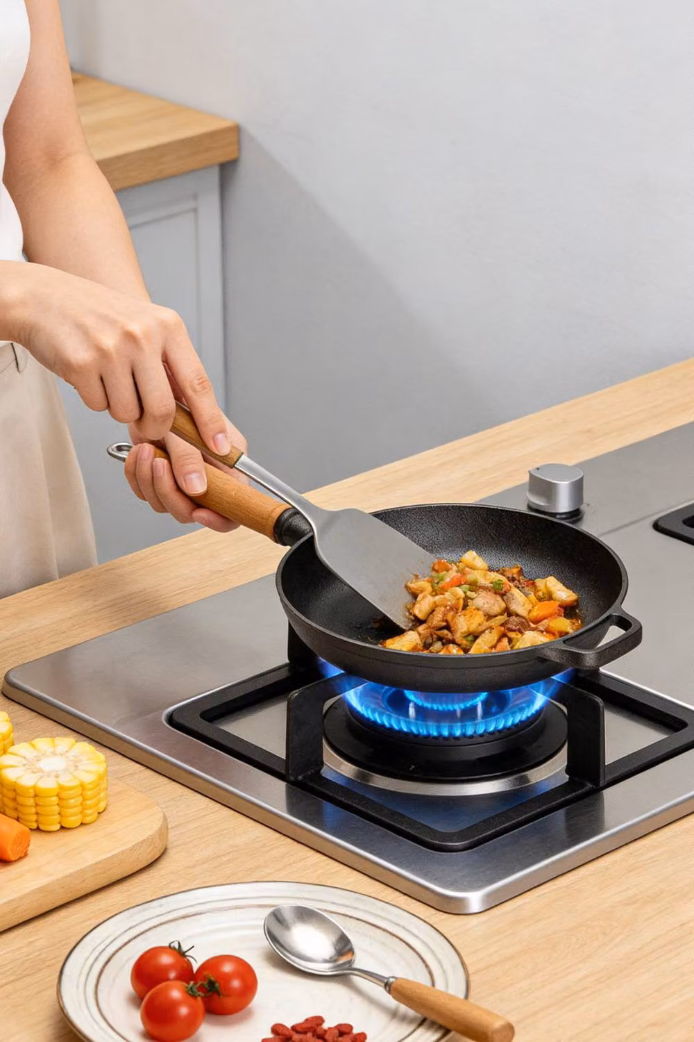 Garden Sanctuary Uncoated Cast Iron Round Frying Pan with Removable Handle in Black – 2