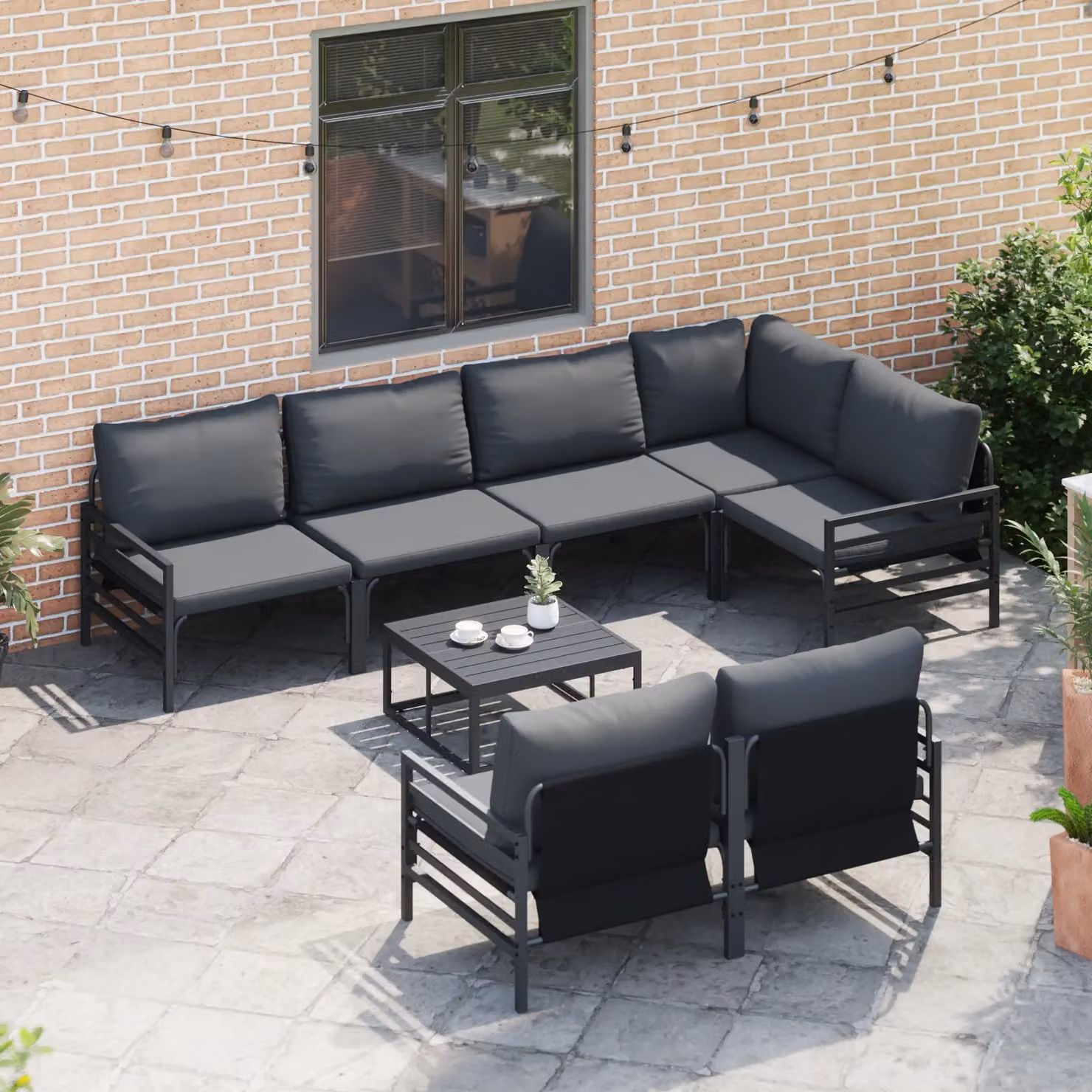 Berkfield Home 7 Piece L-Shape Garden Sofa Set in Anthracite with Powder Coated Steel Frame and UV-Resistant Fabric Cushions – 3