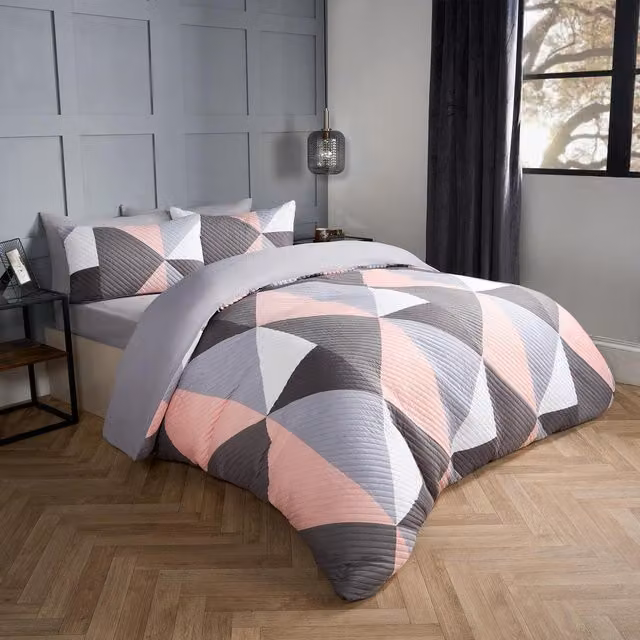 OHS Ralph Geometric Pinsonic Duvet Cover in Pink, 140 x 200 cm