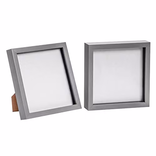 Nicola Spring Modern Square 3D Shadow Box Photo Frames, Grey, Pack of 2
