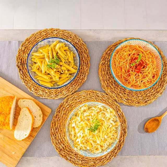 Nicola Spring Hand-Printed Porcelain Pasta Bowls, Pack of 6, Multicolour and White, Diameter: 22 cm