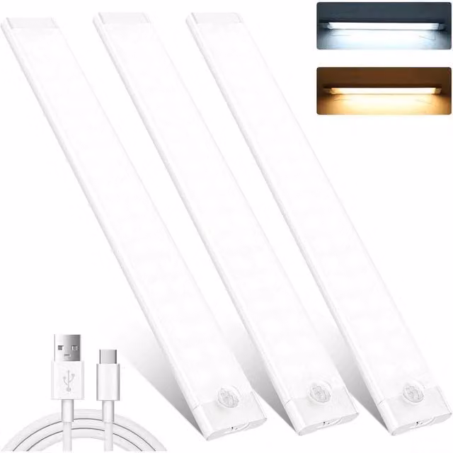 NESTLUNE 2-Piece White LED Motion Sensor Under Cabinet Lights, 30 cm