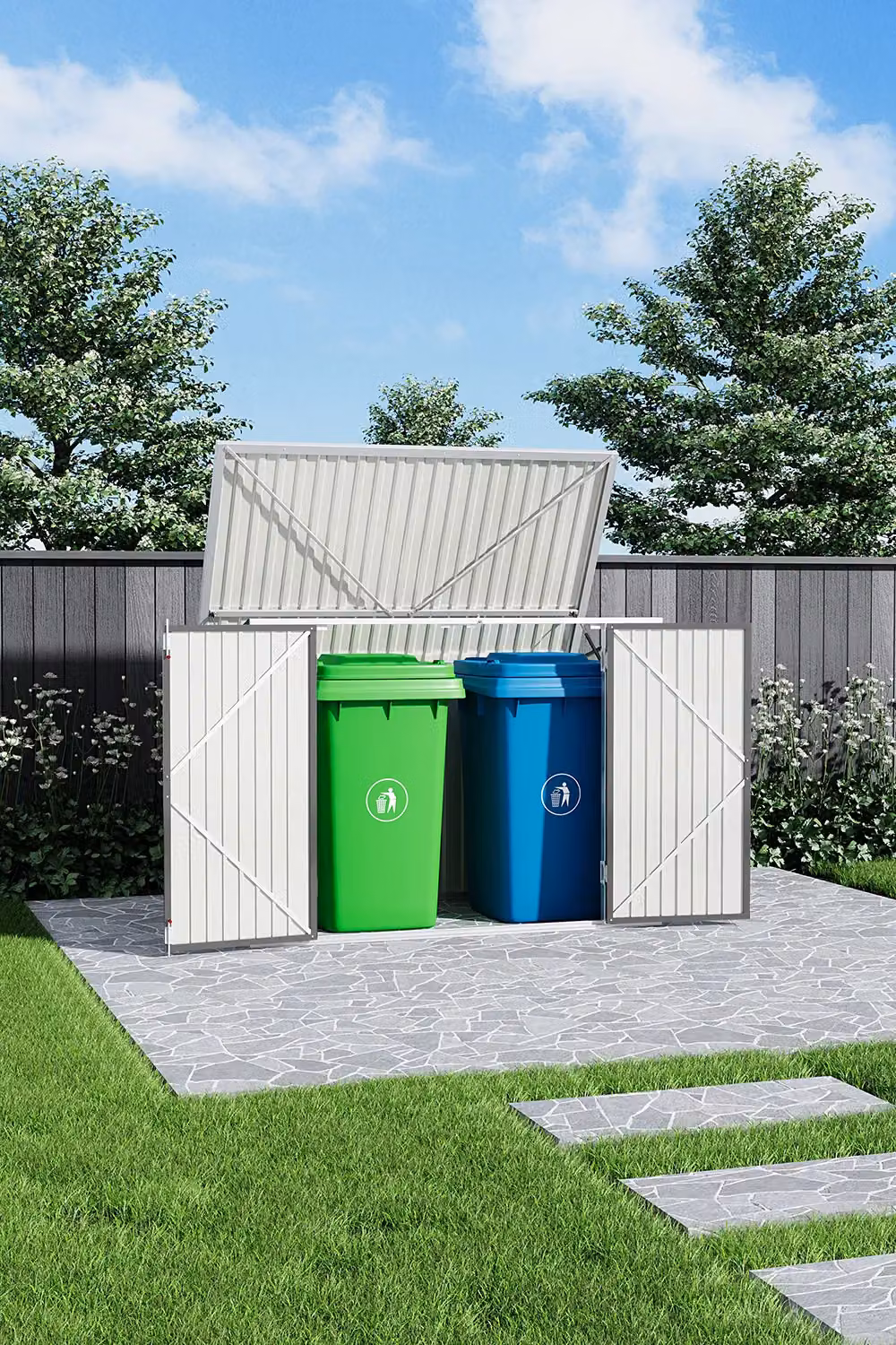 Garden Sanctuary Steel Outdoor Bin Store Storage Shed in Grey, H 176 x W 130 x D 105 cm – 2