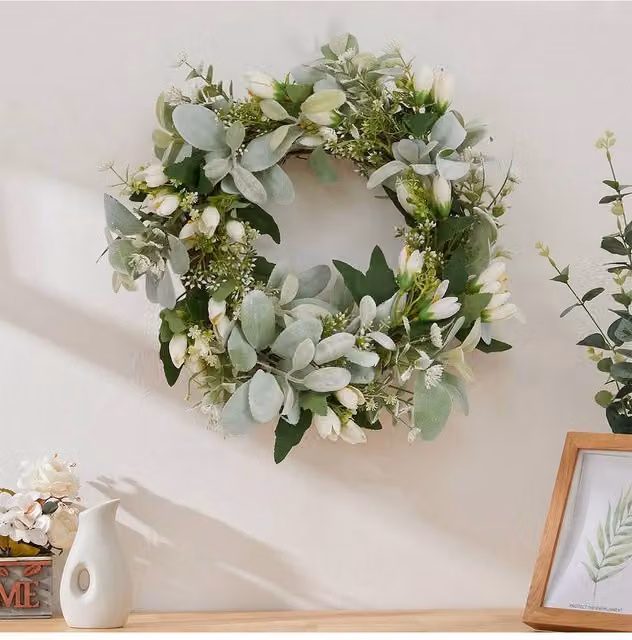 Living and Home Green Round Artificial Tulip Flower Wreath
