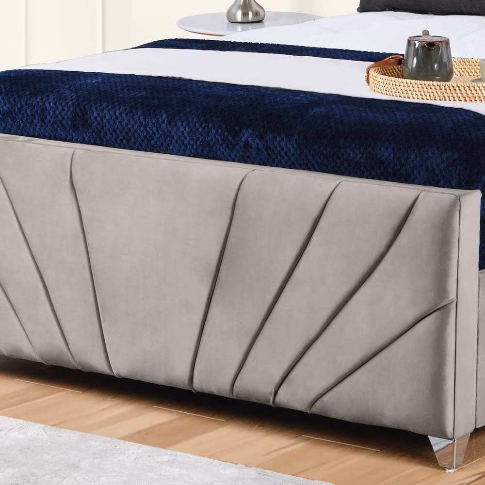 UK Bed Furniture Sunrise Upholstered Gas Lift Storage Bed in Beige, Size: Double (140 x 200 cm) – 3