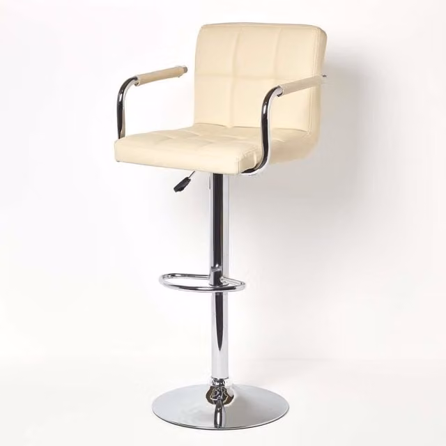 Homescapes Modern Swivel Bar Stool with Armrests in Beige Synthetic Leather