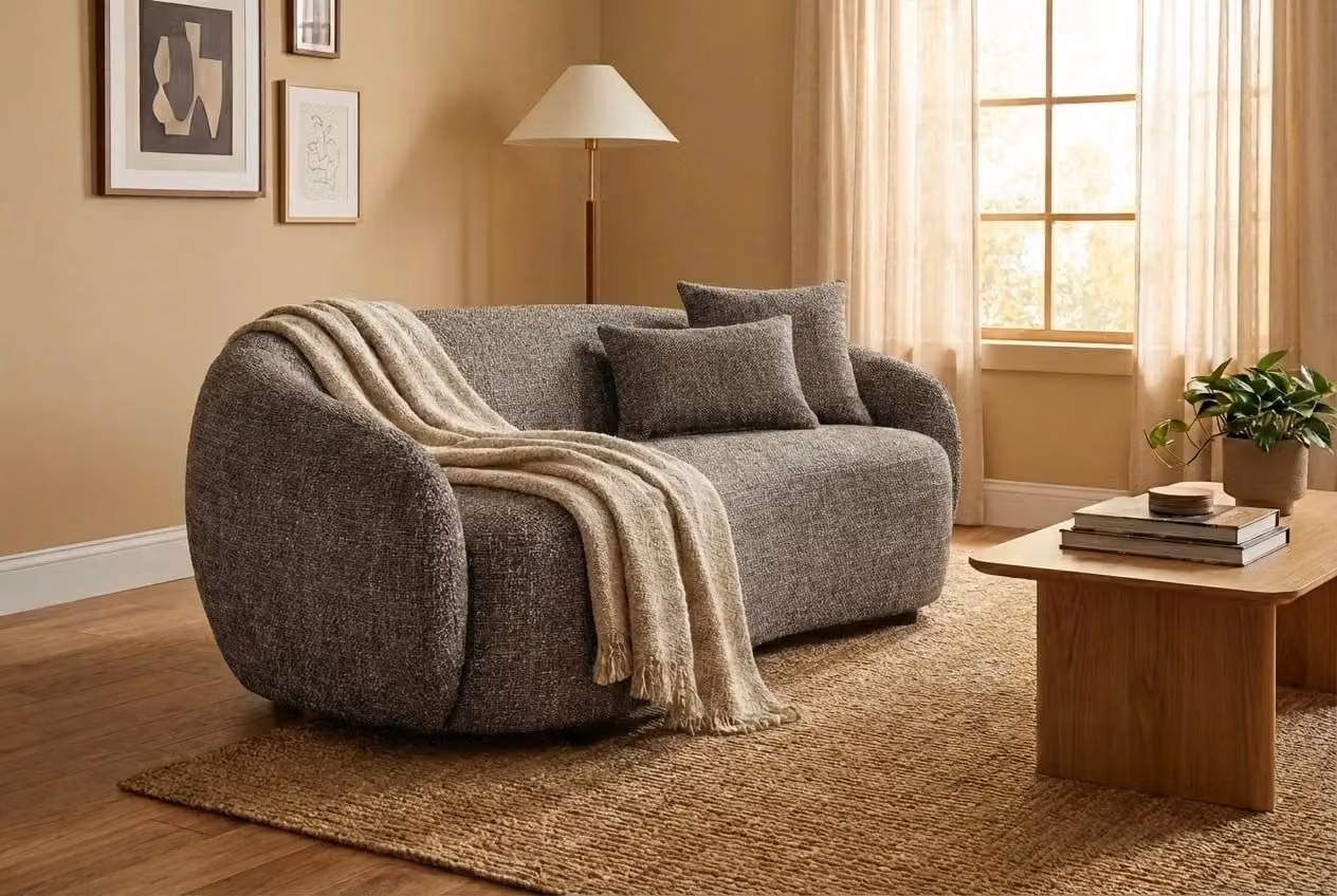 Araco Atelier Willow 3 Seater Upholstered Fabric Sofa in Beige and Grey
