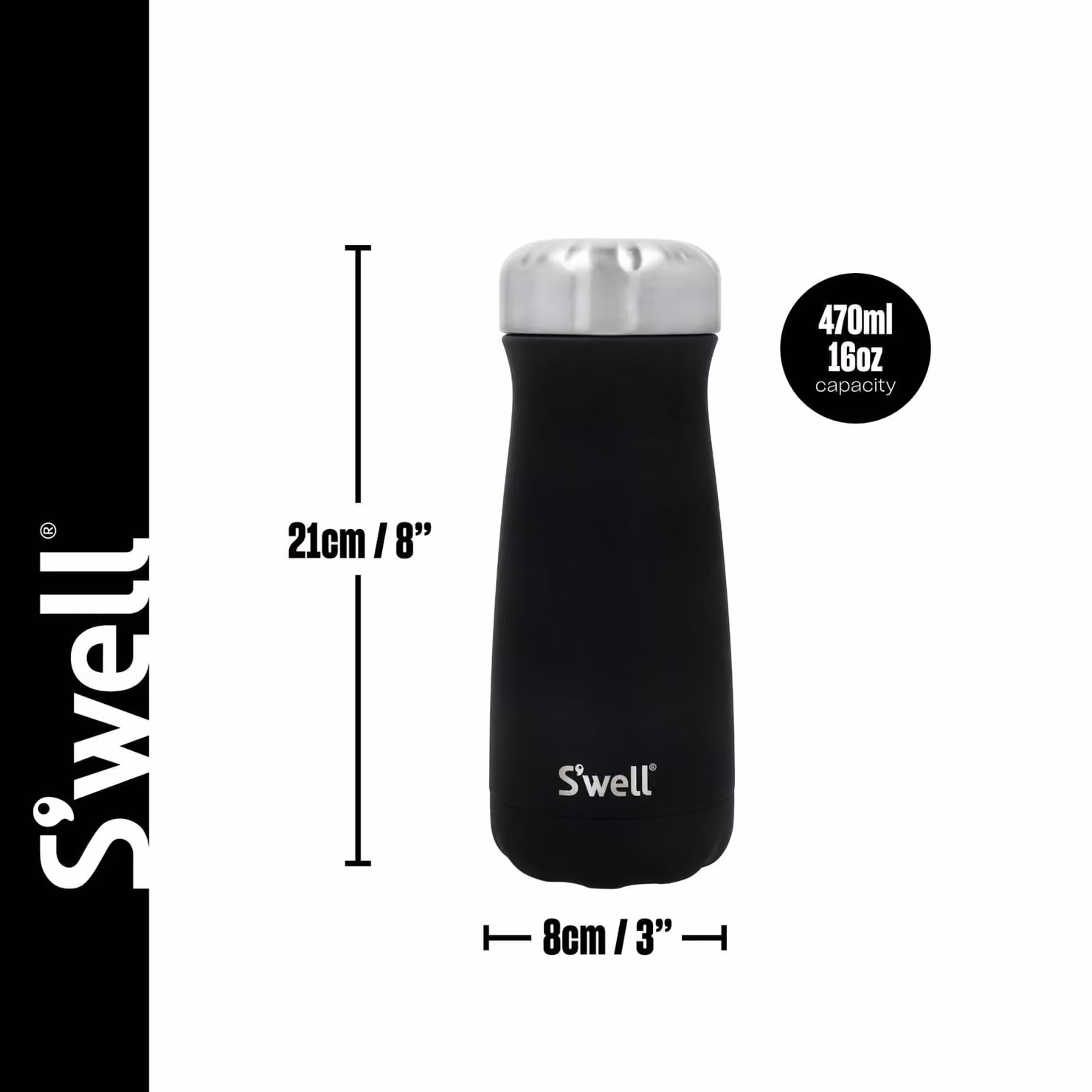 S'well Stainless Steel Triple-Layered Vacuum-Insulated Traveler Mug, Black, 470ml – 7