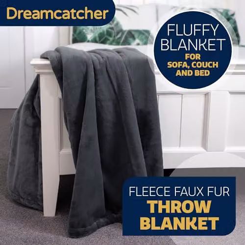 Dreamcatcher Faux Fur Polyester Throw Blanket, Grey, W/D/H: 160 x 130 cm – 2