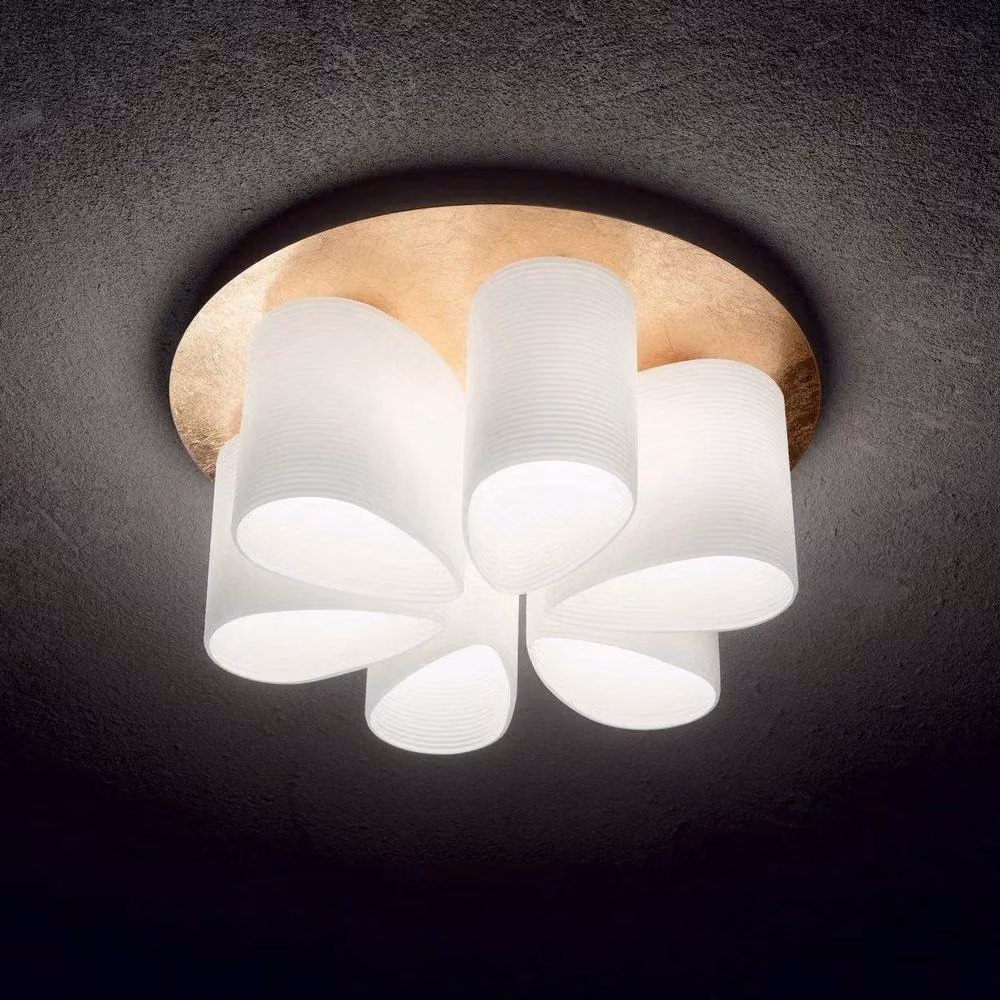 Netlighting Daisy 6-Light Flush Ceiling Lamp in Gold and White with E27 Bulbs – 2