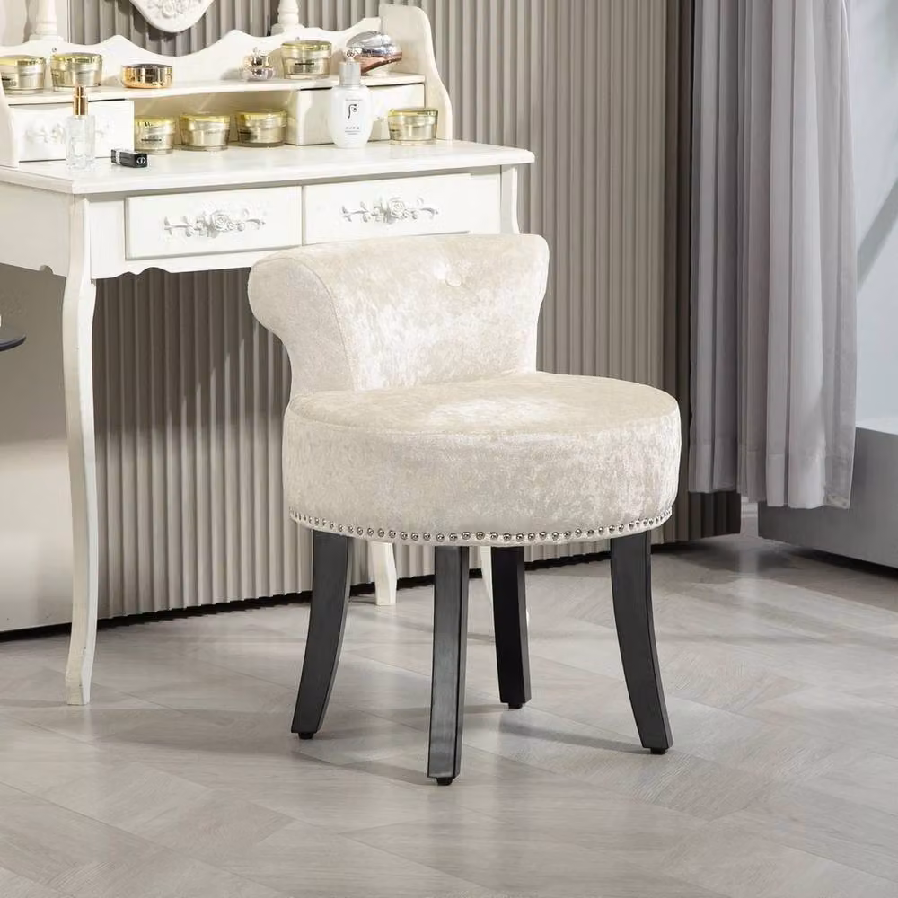 Havendro Beige Dressing Table Stool with Rubberwood Legs – 2