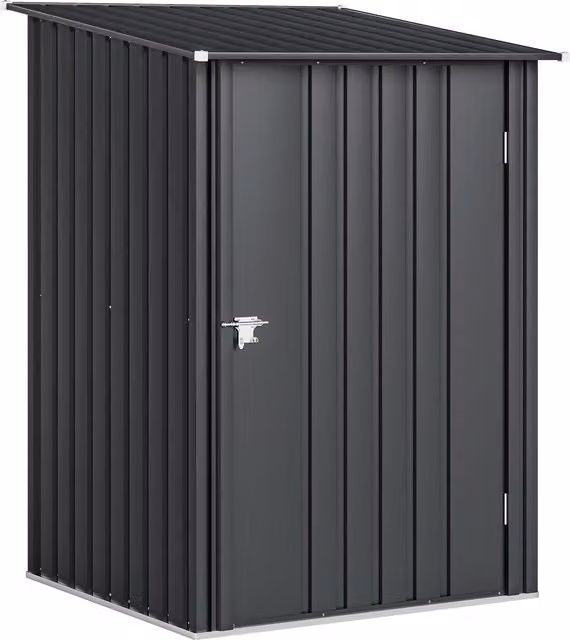 Outsunny Dark Grey Galvanised Steel Lean To Pent Garden Shed with Locking Single Door