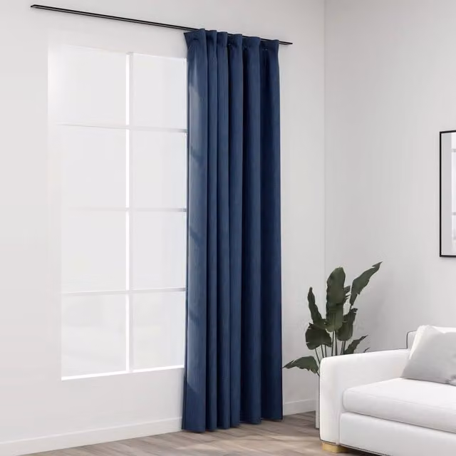 Berkfield Home Linen-Look Blue Blackout Curtains with Hooks W: 290 cm, H: 245 cm – 1