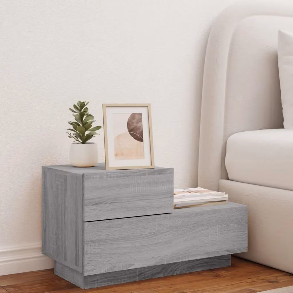 Berkfield Home Bedside Cabinet with Integrated LED Lights in Grey Sonoma, W: 70 cm, D: 36 cm, H: 40.5 cm – 3