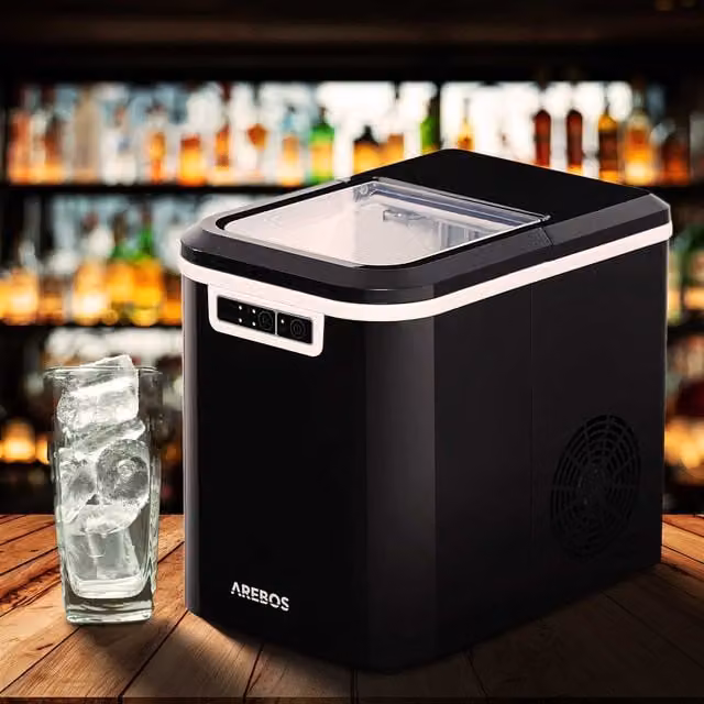 AREBOS Digital Ice Cube Maker in Black with Stainless Steel and Plastic Construction