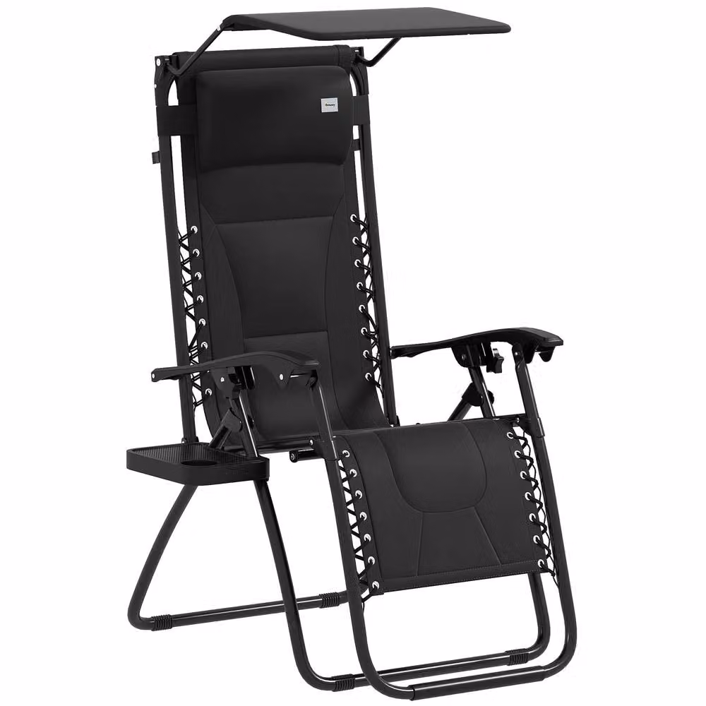 STILVORA Black Fabric Reclining Chair with Sun Canopy, Adjustable Headrest and Side Tray – 4