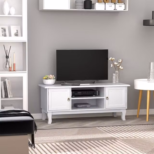 HOMCOM Modern High Gloss White TV Stand Unit with Drawer